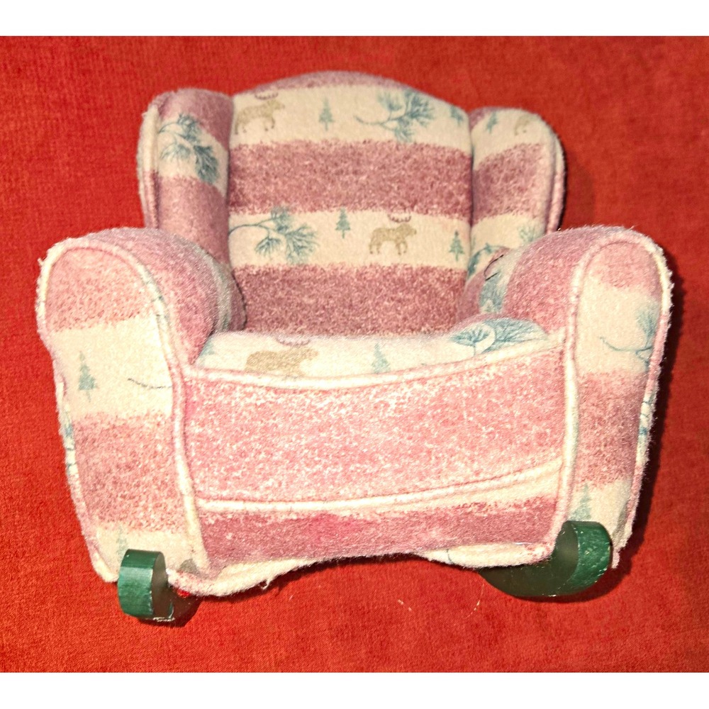 1:12 Dollhouse Miniature Upholstered Armchair Fabric/Wood Deer Tree Green Base